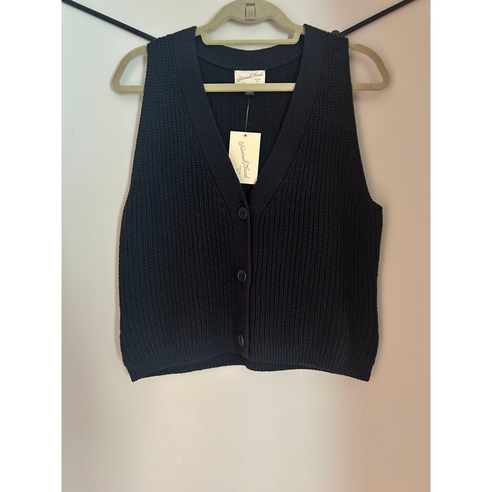 Universal Thread Navy Blue Shaker Stitch Button Front Sweater Vest Large NWT